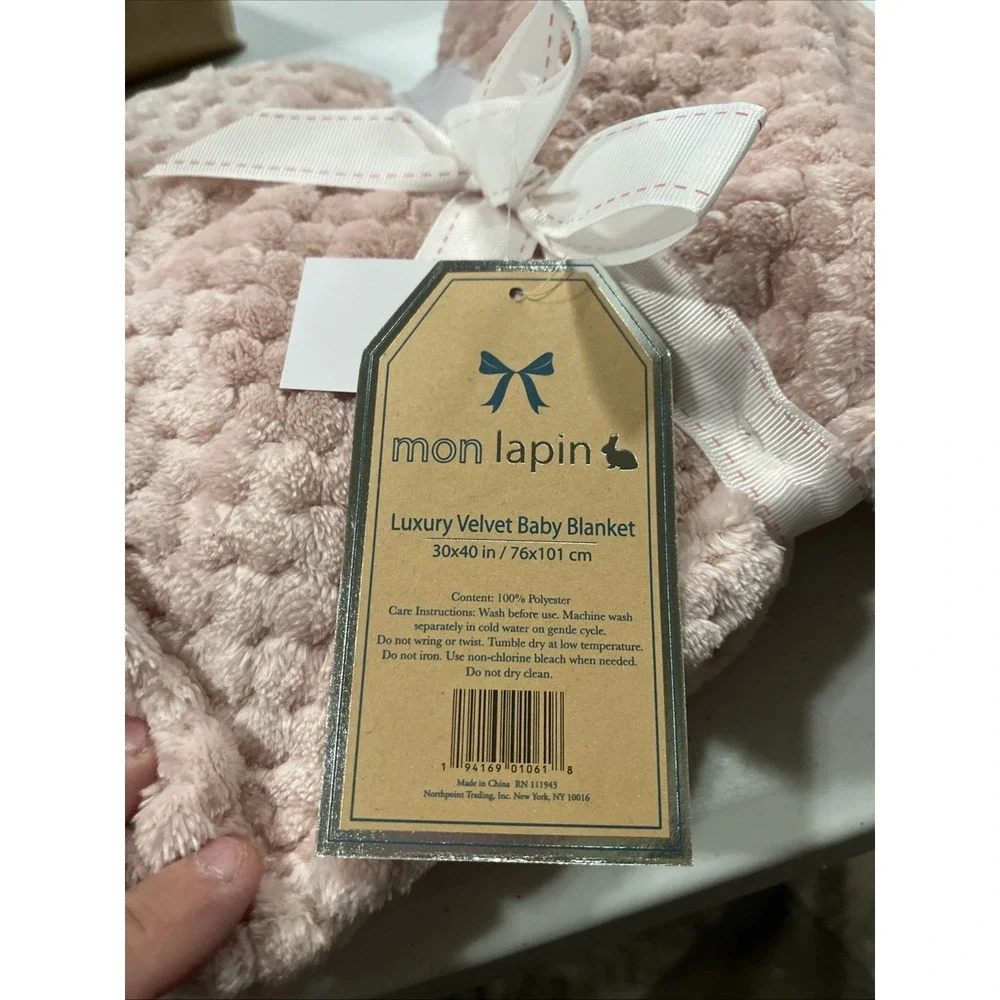 Baby Blanket Pink Super‎ Soft Luxury 30x40 Inch Mon Lapin Brand New With Bow Tag